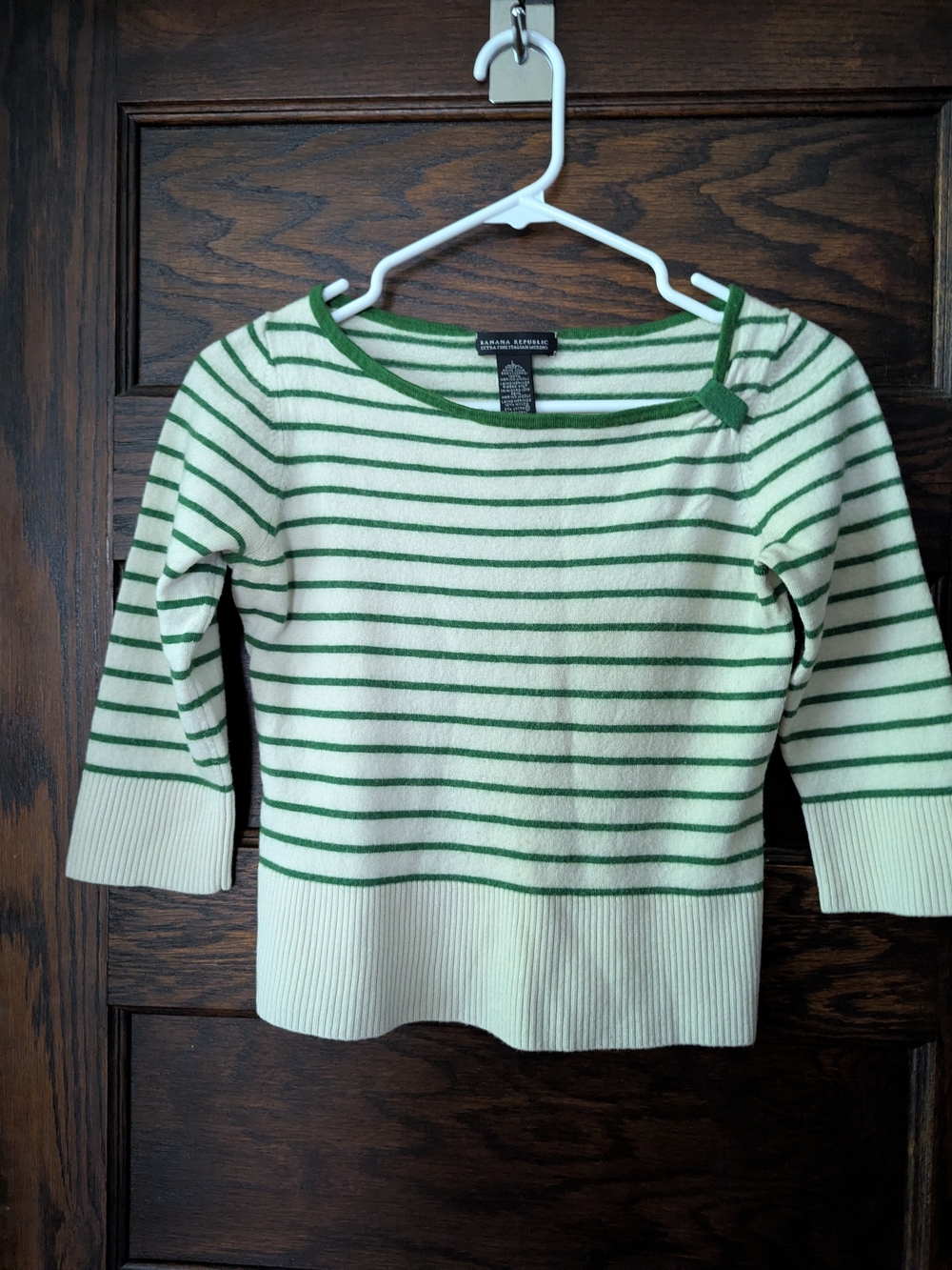 Vintage Banana Republic Merino Wool Green Stripe Boatneck Sweater